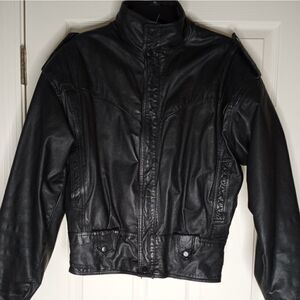 Chia L Black 100% Leather Lined Full Length Zipper Pockets Lngslvs Men's Jacket.